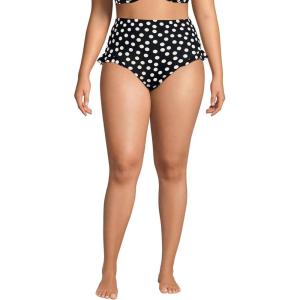 Lands’ End Women’s Ruffle High Waisted High Leg Bikini Bottoms(Black/Egret White Tossed Dots)
