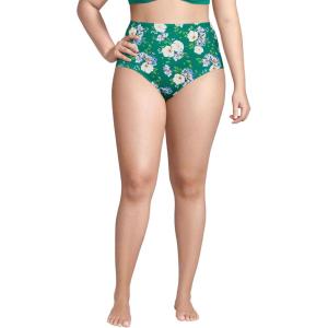 Lands’ End Women’s Sculpting Suit Chlorine Resistant Targeted Control Retro High Waisted Bikini Swim Bottoms(Island Emerald Petunia Floral)