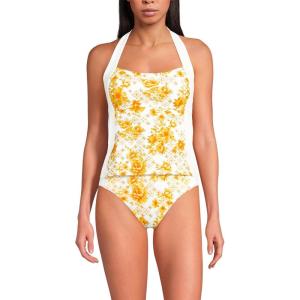 Lands’ End Women’s Seamed Halter Tankini Top(Yellow Mosaic Floral/White)