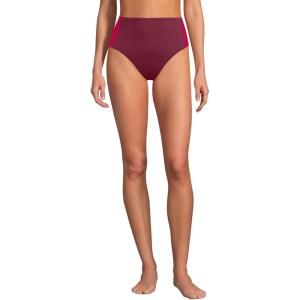 Lands’ End Women’s Seamed High Waisted Bikini Bottoms(Burgundy Spritz/Coral Ruby)