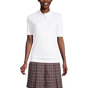 Lands’ End Women’s Short Sleeve Banded Bottom Polo Shirt(White)