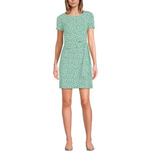 Lands’ End Women’s Short Sleeve Cotton Modal Wrap Mini Dress(Vibrant Clover Blossoms)