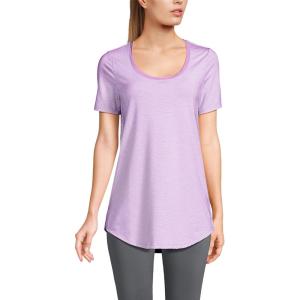 Lands’ End Women’s Short Sleeve Power Performance Scoop Neck Curved Hem Tunic Tee(Wild Lilac Pinstripe)