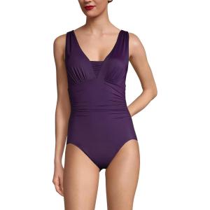 Lands’ End Women’s SlenderSuit Grecian Tummy Control Chlorine Resistant One Piece Swimsuit(Blackberry)