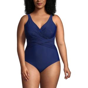 Lands’ End Women’s SlenderSuit Wrap One Piece Swimsuit(Deep Sea Navy)