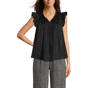 Lands’ End Women’s Split Neck Satin Ruffle Blouse(Black)