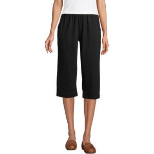 Lands’ End Women’s Sport Knit High Rise Elastic Waist Capri Pants(Black)