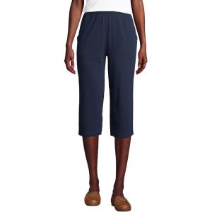 Lands’ End Women’s Sport Knit High Rise Elastic Waist Capri Pants(Radiant Navy)