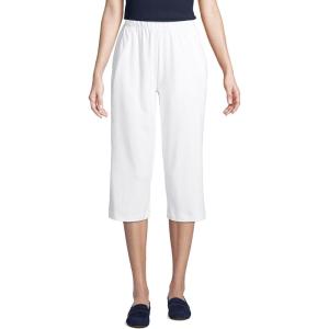 Lands’ End Women’s Sport Knit High Rise Elastic Waist Capri Pants(White)