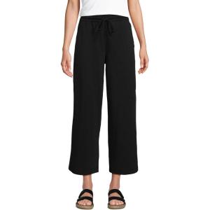 Lands’ End Women’s Sport Knit Pull On Drawstring Wide Leg Crop Pants(Black)
