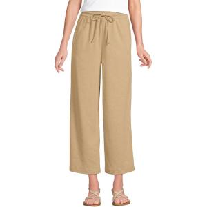 Lands’ End Women’s Sport Knit Pull On Drawstring Wide Leg Crop Pants(French Pecan Heather)