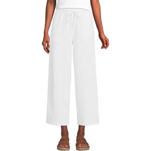 Lands’ End Women’s Sport Knit Pull On Drawstring Wide Leg Crop Pants(White)