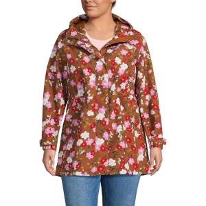 Lands’ End Women’s Squall Waterproof Hooded Raincoat(Rich Ginger Brown Wild Roses)