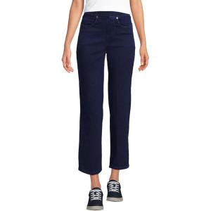Lands’ End Women’s Starfish High Rise Knit Denim Straight Crop Jeans(Dark Indigo)