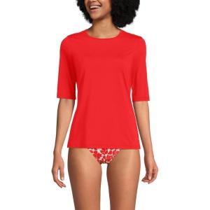 Lands’ End Women’s Sunshade UPF 50 Elbow Sleeve Relaxed Rash Guard(Daylily Red)