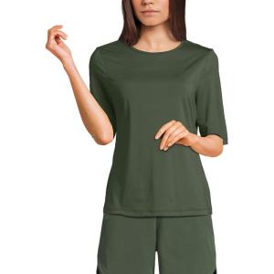 Lands’ End Women’s Sunshade UPF 50 Elbow Sleeve Relaxed Rash Guard(Rich Olive Green)