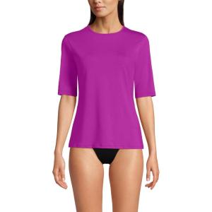 Lands’ End Women’s Sunshade UPF 50 Elbow Sleeve Relaxed Rash Guard(Violet Rose)