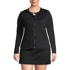 Lands’ End Women’s Sunshade UPF 50 Long Sleeve Hooded Full Zip Rash Guard(Black)