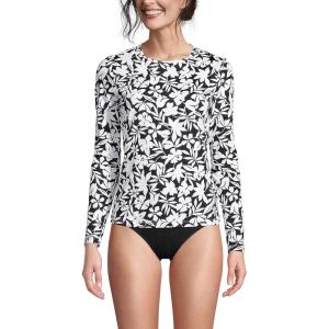 Lands’ End Women’s Sunshade UPF 50 Long Sleeve Relaxed Rash Guard(Black Havana Floral)