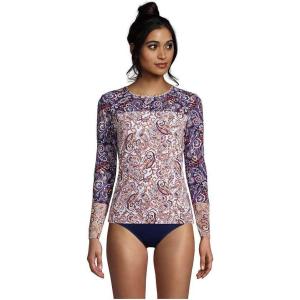 Lands’ End Women’s Sunshade UPF 50 Long Sleeve Relaxed Rash Guard(Deep Sea Navy Paisley Mix)