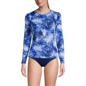 Lands’ End Women’s Sunshade UPF 50 Long Sleeve Relaxed Rash Guard(Deep Sea Navy Tie Dye Palm)