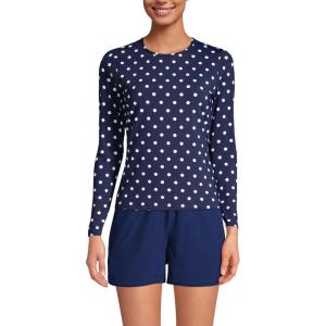 Lands’ End Women’s Sunshade UPF 50 Long Sleeve Relaxed Rash Guard(Deep Sea Polka Dot)