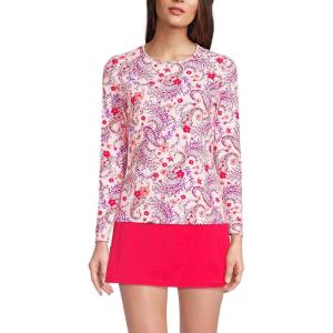 Lands’ End Women’s Sunshade UPF 50 Long Sleeve Relaxed Rash Guard(Wood Lily Multi Floral Paisley)