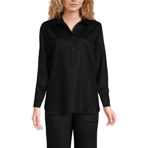 Lands’ End Women’s Tencel Fibers Twill Popover Shirt(Black)