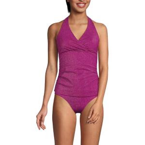 Lands’ End Women’s Texture V-Neck Halter Tankini Swimsuit Top(Bright Magenta Shine)