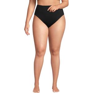 Lands’ End Women’s Tugless Quickdry High Waisted High Leg Bikini Bottoms(Black)