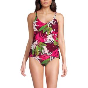 Lands’ End Women’s Tulip Hem Tankini Top(Dark Wine Multi Tropical Palm)