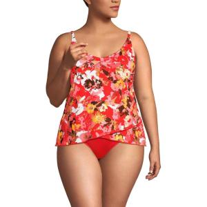 Lands’ End Women’s Tulip Hem Tankini Top(Daylily Red Multi Floral)