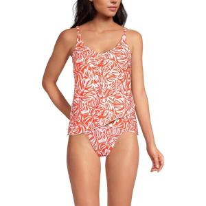 Lands’ End Women’s Tulip Hem Tankini Top(Orange Mini Tropic Leaves)