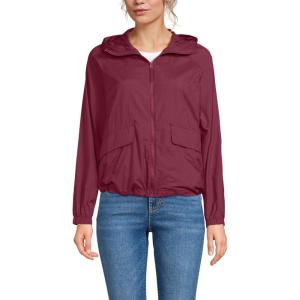 Lands’ End Women’s UPF Packable Hooded Windbreaker Jacket(Burgundy Spritz)