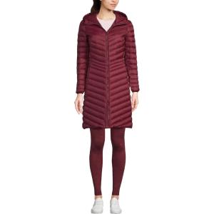 Lands’ End Women’s Ultralight Packable Long Down Coat(Burgundy)