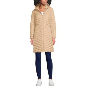 Lands’ End Women’s Ultralight Packable Long Down Coat(Champagne Shine)