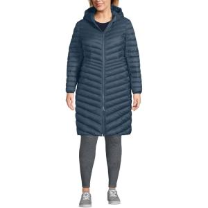 Lands’ End Women’s Ultralight Packable Long Down Coat(Vintage Blue)