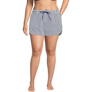 Lands’ End Women’s Woven Packable 3″ Dolphin Hem Swim Cover-up Shorts(Deep Sea Navy Mini Stripe)