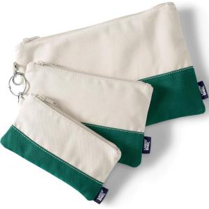 Lands’ End Zip Canvas Pouch 3PK Natural/heritage Red One Size(Natural/Bright Spruce)