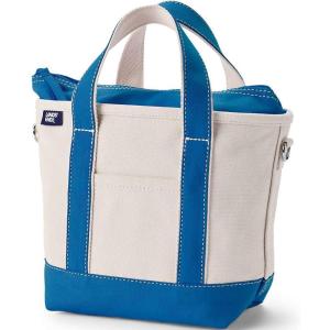 Lands’ End Zip Top Canvas Tote Bag(Natural/Beacon Blue)