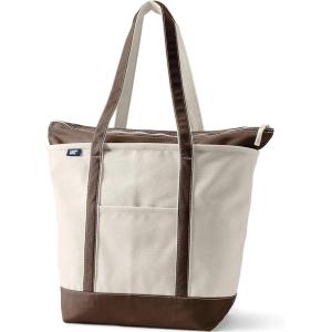 Lands’ End Zip Top Canvas Tote Bag(Natural/Brown Root)