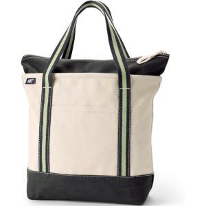 Lands’ End Zip Top Canvas Tote Bag(Natural/Forest Lime Stripe)