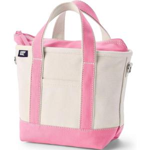Lands’ End Zip Top Canvas Tote Bag(Natural/Fresh Pink)
