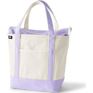 Lands’ End Zip Top Canvas Tote Bag(Natural/Lavender Cloud)