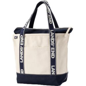 Lands’ End Zip Top Canvas Tote Bag(Natural/Navy Lands End)