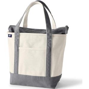 Lands’ End Zip Top Canvas Tote Bag(Natural/Silver Graphite)