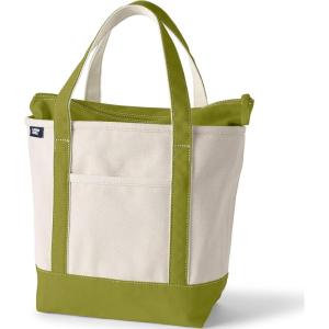 Lands’ End Zip Top Canvas Tote Bag(Natural/Vintage Lime Green)