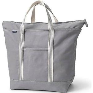 Lands’ End Zip Top Canvas Tote Bag(Silver Graphite)