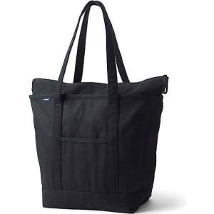 Lands’ End Zip Top Long Handle Canvas Tote Bag(Black/Black)