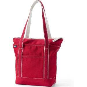 Lands’ End Zip Top Long Handle Canvas Tote Bag(Heritage Red)